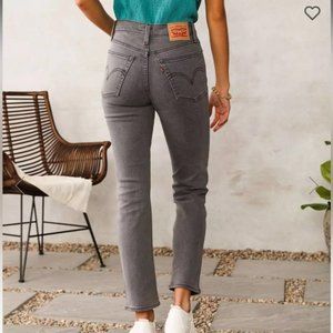 Levis Wedgie Straight Jeans Button Fly High Waisted Rise Faded Black Gray 90s